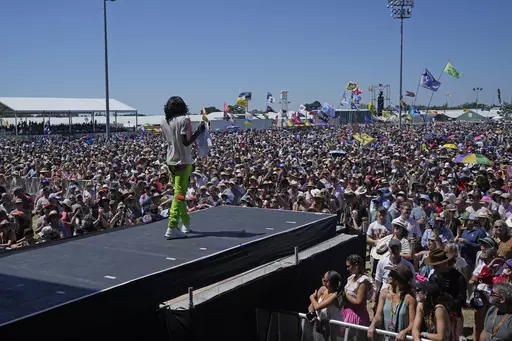 Big Freedia performs at the New Orleans Jazz & Heritage Festival in New Orleans, Friday, April 28, 2023. (AP Photo/Gerald Herbert)