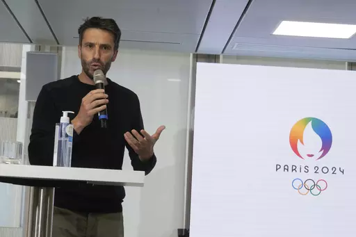 Paris Organising Committee of the 2024 Olympic and Paralympic Games President Tony Estanguet gives a press conference, in Saint-Denis, north of Paris, France, Wednesday, May 17, 2023. "The French capital detailed plans for a Pride House that will celebrate LGBTQ people during the Olympics and Paralympics next year and the chief Paris Games organizer pledged that Olympians and campaigners will be given "plenty of opportunities" to speak for LGBTQ rights at the sports showcase. (AP Photo/Thibault 