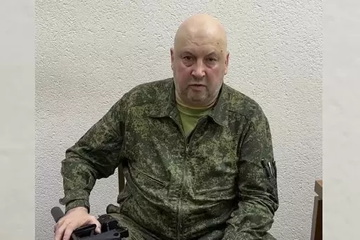 In this handout photo released by Russian Defense Ministry Press Service on Saturday, June 24, 2023, the top Russian military commander in Ukraine, Gen. Sergei Surovikin records his appeal to armed rebellion at the unknown location. Gen. Surovikin, a former commander of Russia's forces in Ukraine who was linked to the leader of an armed rebellion, has been dismissed from his job as chief of the air force, according to Russian state media. The report Wednesday, Aug. 23, 2023, came after weeks of 