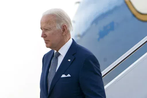 President Joe Biden arrives at Delaware Air National Guard Base in New Castle, Del., Friday, May 13, 2022. (AP Photo/Manuel Balce Ceneta)