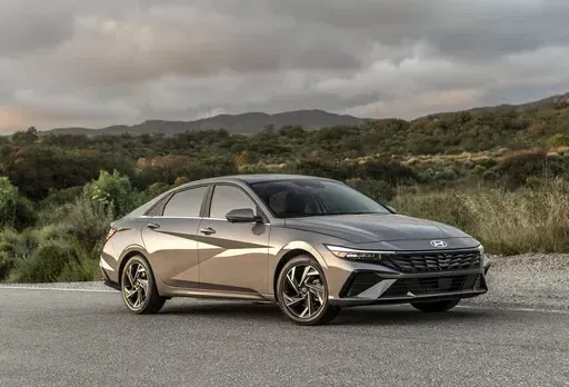 This photo provided by Hyundai shows the 2024 Elantra. The hybrid version of the Elantra gets an EPA fuel economy estimate of up to 54 mpg combined. (Courtesy of Hyundai Motor America via AP)