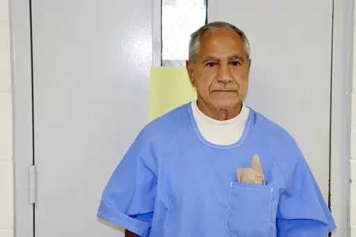 FILE - In this image provided by the California Department of Corrections and Rehabilitation, Sirhan Sirhan arrives for a parole hearing on Aug. 27, 2021, in San Diego, Calif. Gov. Gavin Newsom has until sometime in January 2022 to allow or block the parole recommendation for Sirhan, who killed Robert F. Kennedy assassin. (California Department of Corrections and Rehabilitation via AP, File)