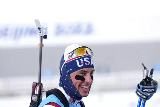 Paul Schommer practices at the 2022 Winter Olympics, Friday, Feb. 4, 2022, in Zhangjiakou, China. (AP Photo/Kirsty Wigglesworth)