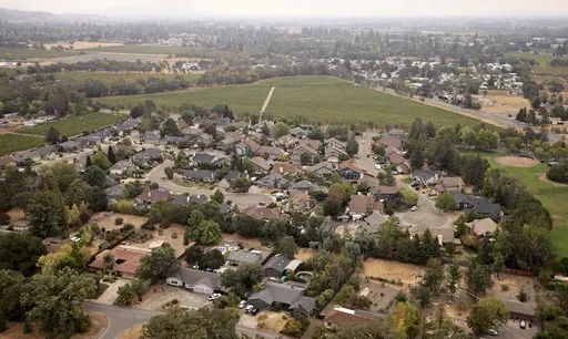 This aerial photo shows a subdivision at the site of a proposed resort and casino development, Sept. 17, 2021, near Windsor, Calif. (Kent Porter/The Press Democrat via AP)