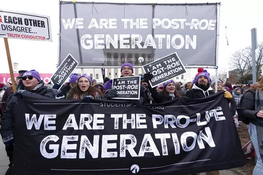 Anti-abortion activists march outside of the U.S. Supreme Court during the March for Life in Washington, Jan. 21, 2022. Anti-abortion activists will have multiple reasons to celebrate – and some reasons for unease -- when they gather Friday, Jan. 20, 2023 in Washington for the annual March for Life. The march has been held since January 1974 – a year after the U.S. Supreme Court’s Roe v. Wade decision established a nationwide right to abortion. (AP Photo/Jose Luis Magana, File)