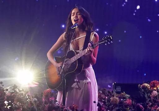 FILE - Olivia Rodrigo performs at the American Music Awards on Sunday, Nov. 21, 2021 at Microsoft Theater in Los Angeles. (AP Photo/Chris Pizzello, File)