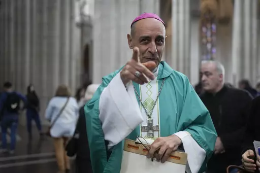 Victor Manuel Fernandez, then archbishop of La Plata, smiles after a Mass at the Cathedral in La Plata, Argentina, Sunday, July 9, 2023. The Vatican’s new doctrine chief, already under fire from entire bishops conferences for his approval of blessings for same-sex couples, is raising eyebrows anew over a book he wrote as a young priest describing orgasms in graphic terms. (AP Photo/Natacha Pisarenko, File)