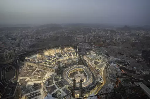 A general view of the Grand Mosque is seen from the Clock Tower during the Hajj pilgrimage in the Muslim holy city of Mecca, Saudi Arabia, Thursday, June 22, 2023. Mecca is Islam's holiest city and a focal point for the faith's followers. But it's also a place where around 2 million people live, work, and do everyday activities like laundry, grocery shopping, homework, putting the trash out and paying the bills. Traffic, the population and prices balloon during the peak Ramadan and Hajj seasons.