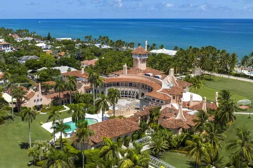 An aerial view of former President Donald Trump's Mar-a-Lago club in Palm Beach, Fla., on Aug. 31, 2022. The Justice Department asked a federal appeals court on Friday, Oct. 14, to overturn a judge's appointment of an independent arbiter to review documents seized during an FBI search of former President Donald Trump's Florida estate. (AP Photo/Steve Helber, File)
