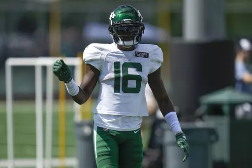 New York Jets' Jason Brownlee stands during a practice at the NFL football team's training facility in Florham Park, N.J., Sunday, July 30, 2023. The undrafted free agent from Southern Miss has been among the early standouts for the Jets in training camp, regularly making plays and impressing his new quarterback and coaches. (AP Photo/Seth Wenig, File)