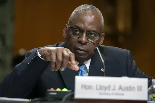 Secretary of Defense Lloyd Austin speaks during a hearing of the Senate Appropriations Committee Subcommittee on Defense on Capitol Hill, Wednesday, May 8, 2024, in Washington. (AP Photo/Mark Schiefelbein)
