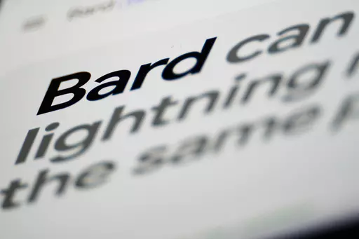 A portion of Google's Bard website is shown in Glenside, Pa., Monday, March 27, 2023. The recently rolled-out bot dubbed Bard is the internet search giant's answer to the ChatGPT tool that Microsoft has been melding into its Bing search engine and other software. (AP Photo/Matt Rourke)