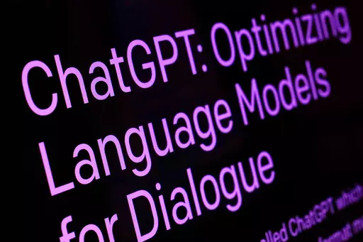 Text from the ChatGPT page of the OpenAI website is shown in this photo, in New York, Feb. 2, 2023. European lawmakers have rushed to add language on general artificial intelligence systems like ChatGPT as they put the finishing touches on the Western world's first AI rules. (AP Photo/Richard Drew, File)