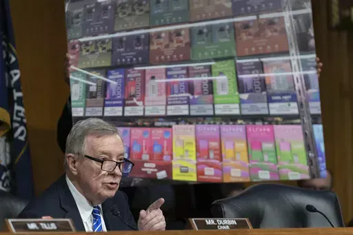 Senate Judiciary Committee Chairman Dick Durbin, D-Ill., speaks during a hearing on combating the rise of illegal electronic cigarettes, on Capitol Hill, Wednesday, June 12, 2024, in Washington. ( AP Photo/Jose Luis Magana)