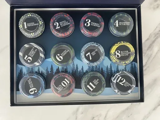 This image provided by Katie Workman shows the 12 Days of Gourmet Nuts calendar from Uncommon Goods. (Katie Workman via AP)