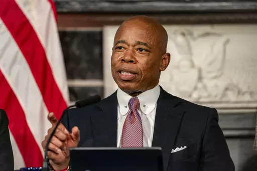 New York City Mayor Eric Adams speaks during a news conference, Dec. 12, 2023, in New York. The mayors of Chicago, New York City and Denver renewed pleas Wednesday, Dec. 27, for more federal help and coordination with Texas over the growing number of asylum seekers arriving in their cities by bus and plane. (AP Photo/Peter K. Afriyie, File)