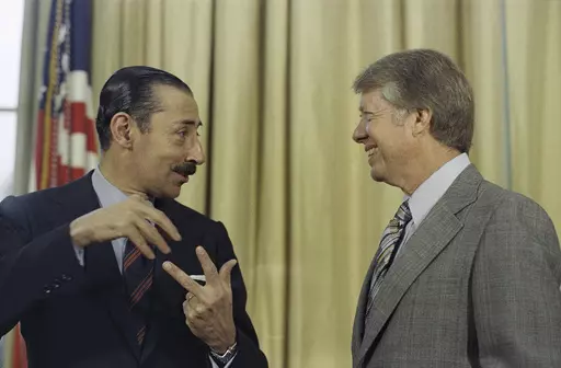 President Jimmy Carter with Jorge R. Videla, President of Argentina, at a meeting at the White House in Washington on Sept. 9, 1977. (AP Photo/Bob Daugherty, File)