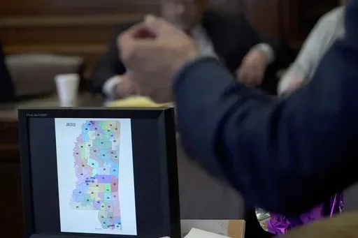A version of a proposed Mississippi Senate redistricting map is displayed on a computer monitor at the state Capitol in Jackson, March 29, 2022. Three federal judges Tuesday, July 2, 2024, ordered Mississippi legislators to redraw some state House and Senate districts, finding that the districts adopted in 2022 diminished Black voting strength in parts of the state. (AP Photo/Rogelio V. Solis, File)