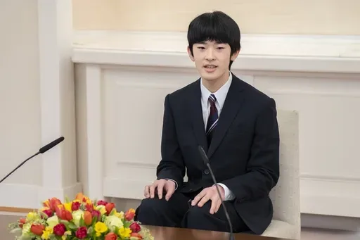 In this photo provided by the Imperial Household Agency of Japan, Japan's Prince Hisahito speaks at his first press conference at the Imperial Palace Monday, March 3, 2025, in Tokyo. (Imperial Household Agency via AP)