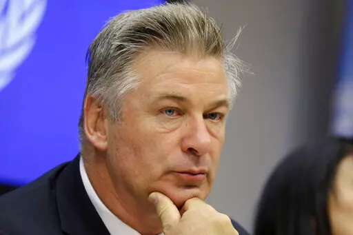 Actor Alec Baldwin attends a news conference at United Nations headquarters, on Sept. 21, 2015. A Santa Fe district attorney is prepared to announce whether to press charges in the fatal 2021 film-set shooting of a cinematographer by actor Baldwin during a rehearsal on the set of the Western movie “Rust.” Santa Fe District Attorney Mary Carmack-Altwies said a decision will be announced Thursday morning, Jan. 19, 2022, in a statement and on social media platforms. (AP Photo/Seth Wenig, File)