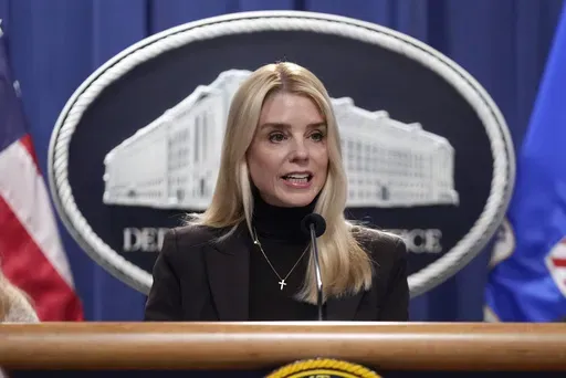 Attorney General Pam Bondi speaks at a news conference at the Justice Department, Feb. 12, 2025, in Washington. (AP Photo/Ben Curtis, File)