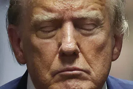 Former President Donald Trump closes his eyes during his trial at Manhattan criminal court May 16, 2024, in New York. Trump has spent the majority of his time as a criminal defendant sitting nearly motionless, for hours, leaning back in his chair with his eyes closed, so zen he often appeared to be asleep. It is, at least in part, a strategy in response to warnings that behaving like he has in past trials could backfire. (Mike Segar/Pool Photo via AP, File)