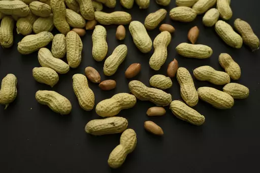 This Feb. 20, 2015 photo shows an arrangement of peanuts in New York. A study published in the New England Journal of Medicine on Wednesday, May 10, 2023, finds an experimental skin patch shows promise to treat toddlers who are highly allergic to peanuts. (AP Photo/Patrick Sison, File)