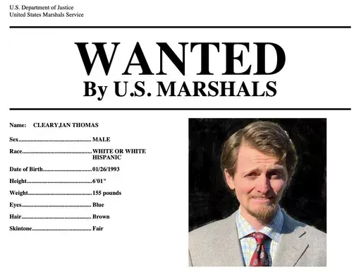 This wanted poster provided by the U.S. Marshals shows Ian Cleary, of Saratoga, Calif. U.S. marshals have been leading the two-year search for Cleary since prosecutors charged him with sexually assaulting a young woman in 2013 at Gettysburg College. Cleary, accused of sexually assaulting a Pennsylvania college student in 2013 and later sending her a Facebook message that said, “So I raped you,” has been detained in France after a three-year search. (U.S. Marshals via AP)