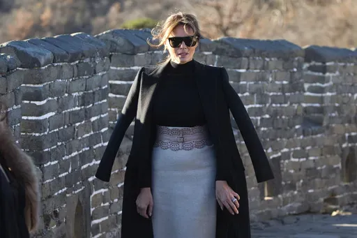 U.S. first lady Melania Trump walks along the Mutianyu Great Wall section in Beijing on Nov. 10, 2017. (AP Photo/Ng Han Guan, File)