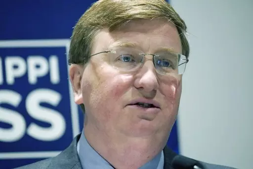 Mississippi Republican Gov. Tate Reeves speaks to his reelection platform before attendees of the Mississippi Press Association annual meeting in Flowood, Miss., Friday, June 16, 2023. (AP Photo/Rogelio V. Solis)