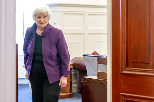 Treasury Secretary Janet Yellen arrives to meet with Irish Finance Minister Paschal Donohoe at the Treasury Department, Thursday, June 2, 2022, in Washington. Russia is poised to default on its foreign debt for the first time since the 1917 Bolshevik Revolution, further alienating the country from the global financial system amid its war in Ukraine. The country faces a Sunday, June 26, 2022 deadline to meet a 30-day grace period on interest payments originally due May 27. But it likely will take