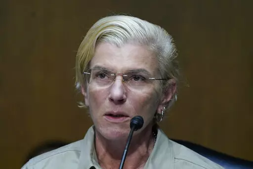 Ukrainian medic Yuliia Paievska, known to Ukrainians by the nickname Taira, speaks during an appearance before U.S. lawmakers on the Helsinki Commission, Thursday, Sept. 15, 2022 on Capitol Hill in Washington. (AP Photo/Mariam Zuhaib)