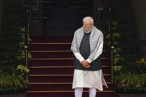 Indian Prime Minister Narendra Modi waits for the arrival of Egyptian President Abdel Fattah El-Sisi at Hyderabad house, in New Delhi, India, Wednesday, Jan. 25, 2023. Days after India blocked a BBC documentary that examines Modi’s role during 2002 anti-Muslim riots and banned people from sharing it online, authorities are scrambling to halt screenings of the film in colleges and universities and restricting its clips on social media, a move that has been decried by critics as an assault on pr
