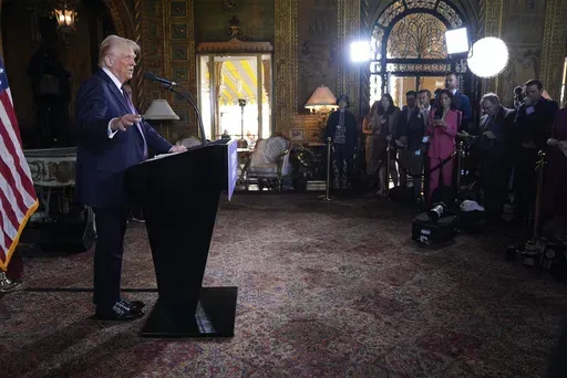 President-elect Donald Trump speaks during a news conference at Mar-a-Lago, Jan. 7, 2025, in Palm Beach, Fla. (AP Photo/Evan Vucci, File)