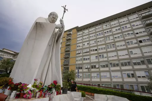 A view of the Agostino Gemelli University Polyclinic in Rome, Tuesday, June 13, 2023, where Pope Francis is recovering from the abdominal surgery he underwent on Wednesday, June 7. (AP Photo/Andrew Medichini)