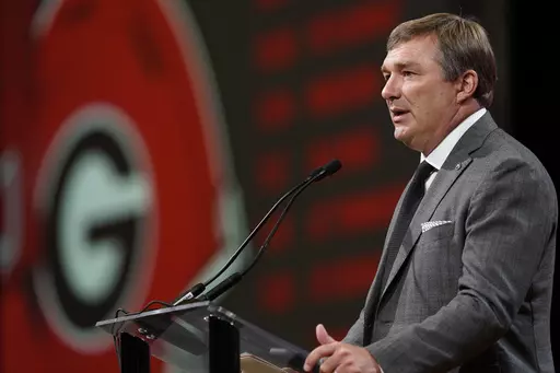 Georgia head coach Kirby Smart speaks during NCAA college football Southeastern Conference Media Days, Tuesday, July 18, 2023, in Nashville, Tenn. (AP Photo/George Walker IV)