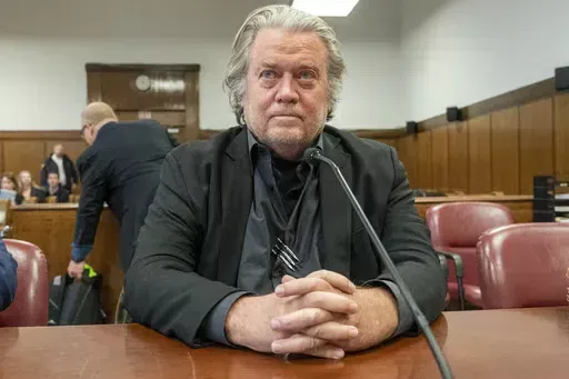 Steve Bannon appears in court in New York, Jan. 12, 2023. A federal appeals court has upheld the criminal conviction of Donald Trump's longtime ally for defying a subpoena from the House committee investigating the attack on the U.S. Capitol. A three-judge panel of the U.S. Court of Appeals for the D.C. Circuit on Friday, May 10, 2024, rejected Bannon's challenges to his contempt of Congress conviction. (Steven Hirsch/New York Post via AP, Pool, File)