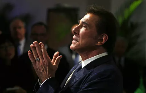 Former Las Vegas casino mogul Steve Wynn gestures at a news conference in Medford, Mass., March 15, 2016. An effort by Nevada casino regulators to impose a $500,000 fine and discipline former Las Vegas casino mogul Wynn over allegations of workplace sexual misconduct had new life Friday, April 1, 2022, after a state Supreme Court decision in a jurisdictional question. Wynn denies all allegations against him. (AP Photo/Charles Krupa, File)