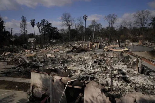 The Eaton Fire leaves devastation in a neighborhood Friday, Jan. 17, 2025 in Altadena, Calif. (AP Photo/Jae C. Hong)