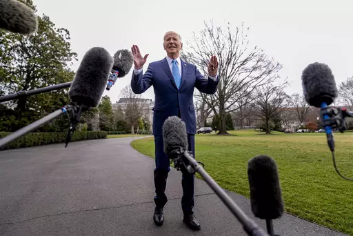 President Joe Biden speaks to members of the media before boarding Marine One on the South Lawn of the White House in Washington, Tuesday, Jan. 30, 2024. Occupants of the White House have grumbled over news coverage practically since the place was built. Now it's Biden's turn: With a re-election campaign underway, there are signs that those behind the president are starting to more aggressively and publicly challenge how he is portrayed. (AP Photo/Andrew Harnik, File)