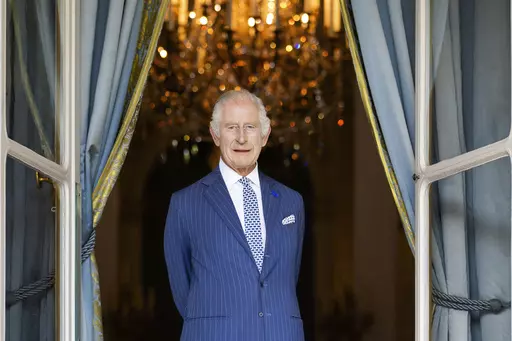 Undated handout photo provided by Buckingham Palace of King Charles III during the state tour of France in September 2023. King Charles III has been diagnosed with a form of cancer and has begun treatment, Buckingham Palace says on Monday, Feb. 5, 2024. The palace says the cancer is not related to the king's recent treatment for a benign prostate condition. It did not say what form of cancer the 75-year-old monarch has. It said Charles "remains wholly positive about his treatment and looks forwa