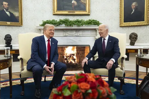 President Joe Biden meets with President-elect Donald Trump in the Oval Office of the White House, Wednesday, Nov. 13, 2024, in Washington. (AP Photo/Evan Vucci)