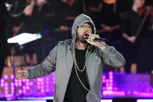 Eminem performs during "Live From Detroit: The Concert at Michigan Central," on June 6, 2024, in Detroit. (AP Photo/Carlos Osorio, File)