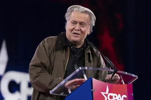 Steve Bannon speaks at the Conservative Political Action Conference, CPAC, at the Gaylord National Resort & Convention Center, Thursday, Feb. 20, 2025, in Oxon Hill, Md. (AP Photo/Jose Luis Magana)