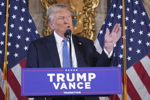 President-elect Donald Trump speaks during a news conference at Mar-a-Lago, Monday, Dec. 16, 2024, in Palm Beach, Fla. (AP Photo/Evan Vucci)