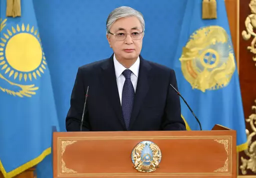 In this image taken from video released by Kazakhstan's Presidential Press Service, Kazakhstan's President Kassym-Jomart Tokayev speaks during his televised statement to the nation in Nur-Sultan, Kazakhstan, Jan. 7, 2022. Kazakhstan's leader has trumpeted ambitious economic reforms following the worst unrest in the country of 19 million in three decades. (Kazakhstan's Presidential Press Service via AP, File)