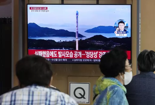 A TV screen shows an image of North Korea's rocket launch during a news program at the Seoul Railway Station in Seoul, South Korea, on June 1, 2023. The United States and its allies clashed with Russia and China on Friday, June, 2, over North Korea’s failed launch of a military spy satellite this week in violation of multiple U.N. Security Council resolutions, which Moscow and Beijing refused to condemn.(AP Photo/Ahn Young-joon)