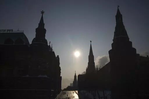 A virtually empty Red Square closed for security reasons prior to Russian President Vladimir Putin's annual state of the nation address, is seen between the Historical Museum, left, and the Kremlin Wall, right, in Moscow, Feb. 21, 2023. U.S. officials say Russia is now the most sanctioned country in the world. But as the war nears its one-year mark, it's clear the sanctions didn't pack the instantaneous punch that many had hoped. (AP Photo/Alexander Zemlianichenko, File)