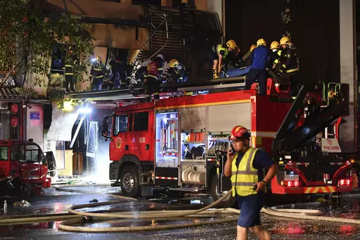 CORRECTS TO WEDNESDAY, NOT THURSDAY - In this photo released by Xinhua News Agency, firefighters work at the site of an explosion at a restaurant in Yinchuan, northwest China's Ningxia Hui Autonomous Region, Wednesday, June 21, 2023. A massive cooking gas explosion at a barbecue restaurant in northwestern China killed dozens and injured some, Chinese authorities said Thursday. (Wang Peng/Xinhua via AP)