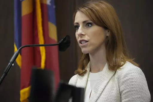 Mandy Gunasekara, a Republican candidate on the primary ballot for the Northern District Public Service Commissioner post, answers questions regarding a residency challenge in Hinds County Circuit Court, March 22, 2023, in Jackson, Miss. The Mississippi Supreme Court on Thursday, May 11, affirmed a judge's ruling that Gunasekara failed to meet a five-year residency requirement and cannot appear on the ballot. (AP Photo/Rogelio V. Solis, File)